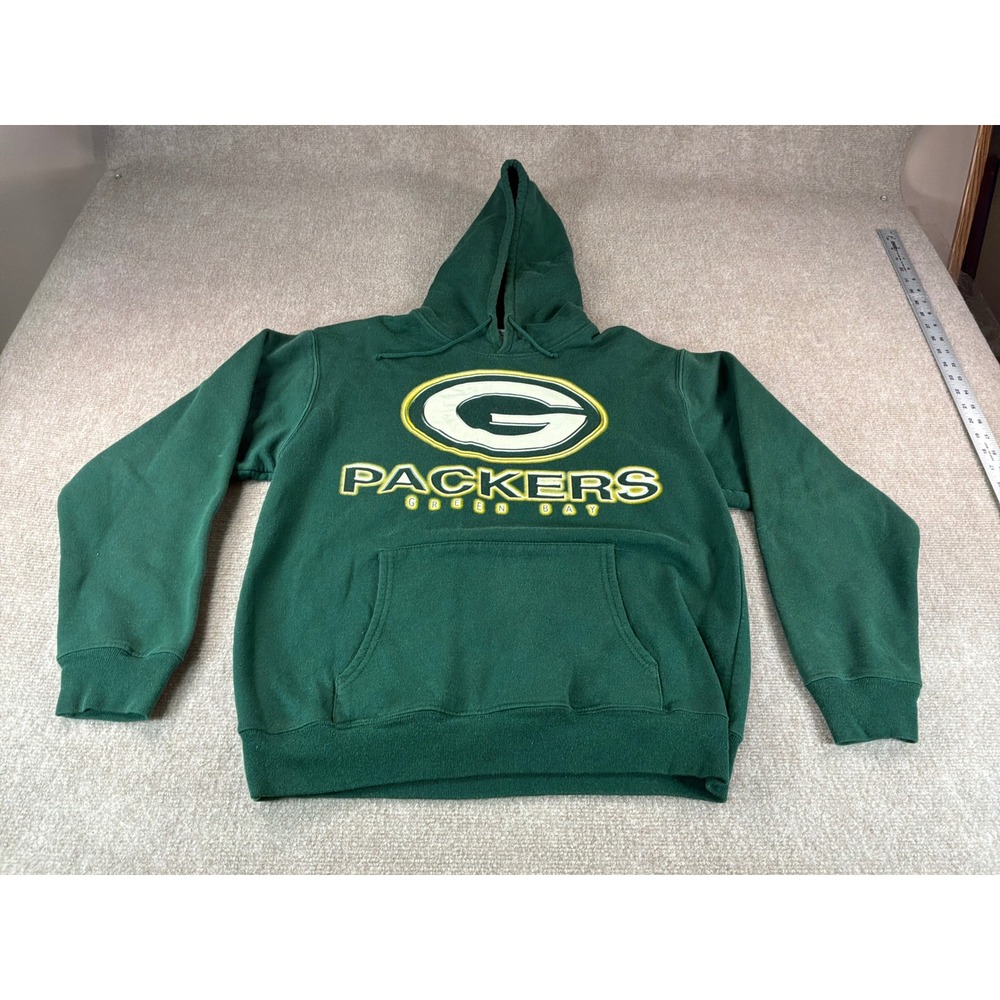 True Fan Green Bay Packers Hoodie Mens Medium Green Fleece Pullover Sweatshirt